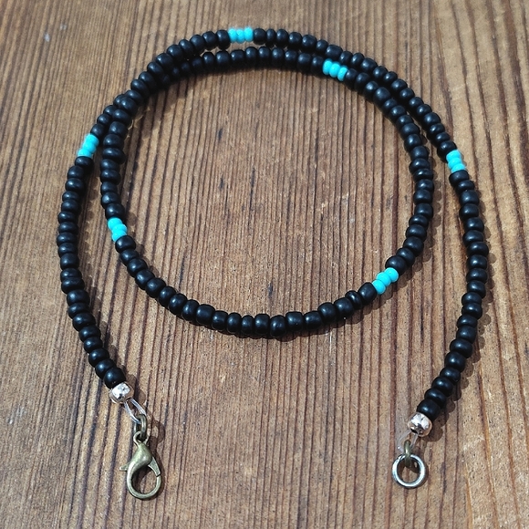Handmade Other - Black and Turquoise Beaded Necklace, Handmade Men's Necklace, 20 Inches Long